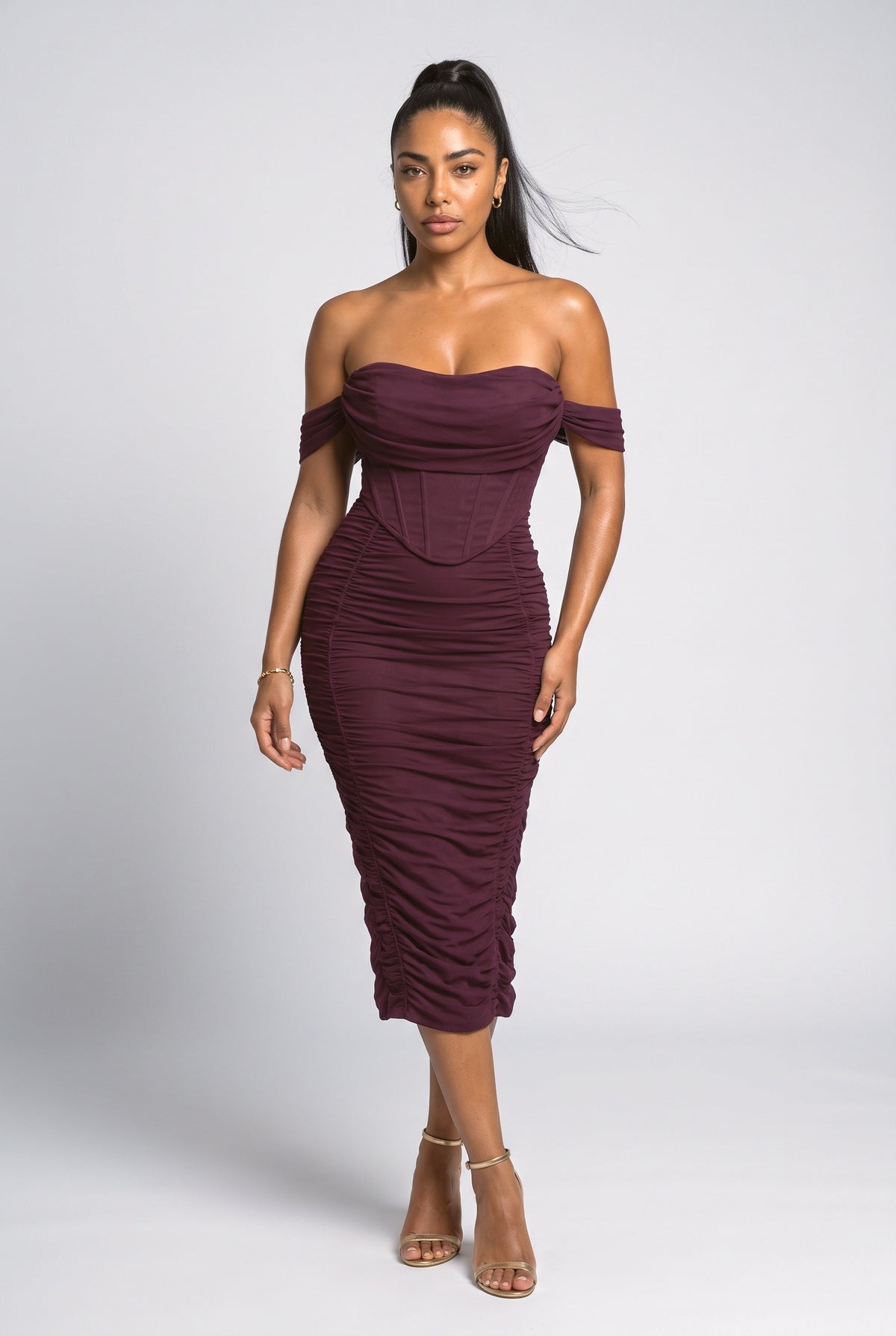 Off-Shoulder Bodycon Midi Dress