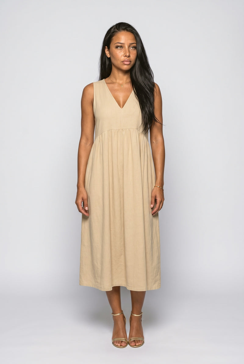 Khaki Light Blue Midi Dress