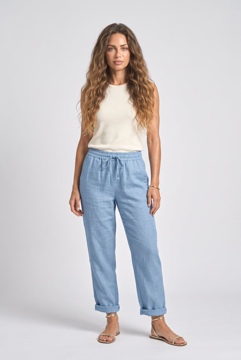 Sky Blue Linen Wide Leg Pants