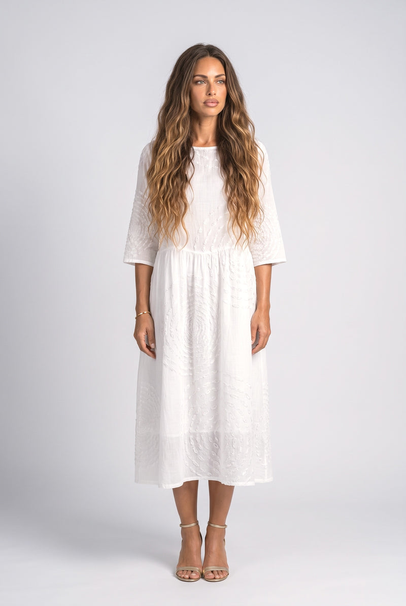 White Dusty Blue Midi Dress