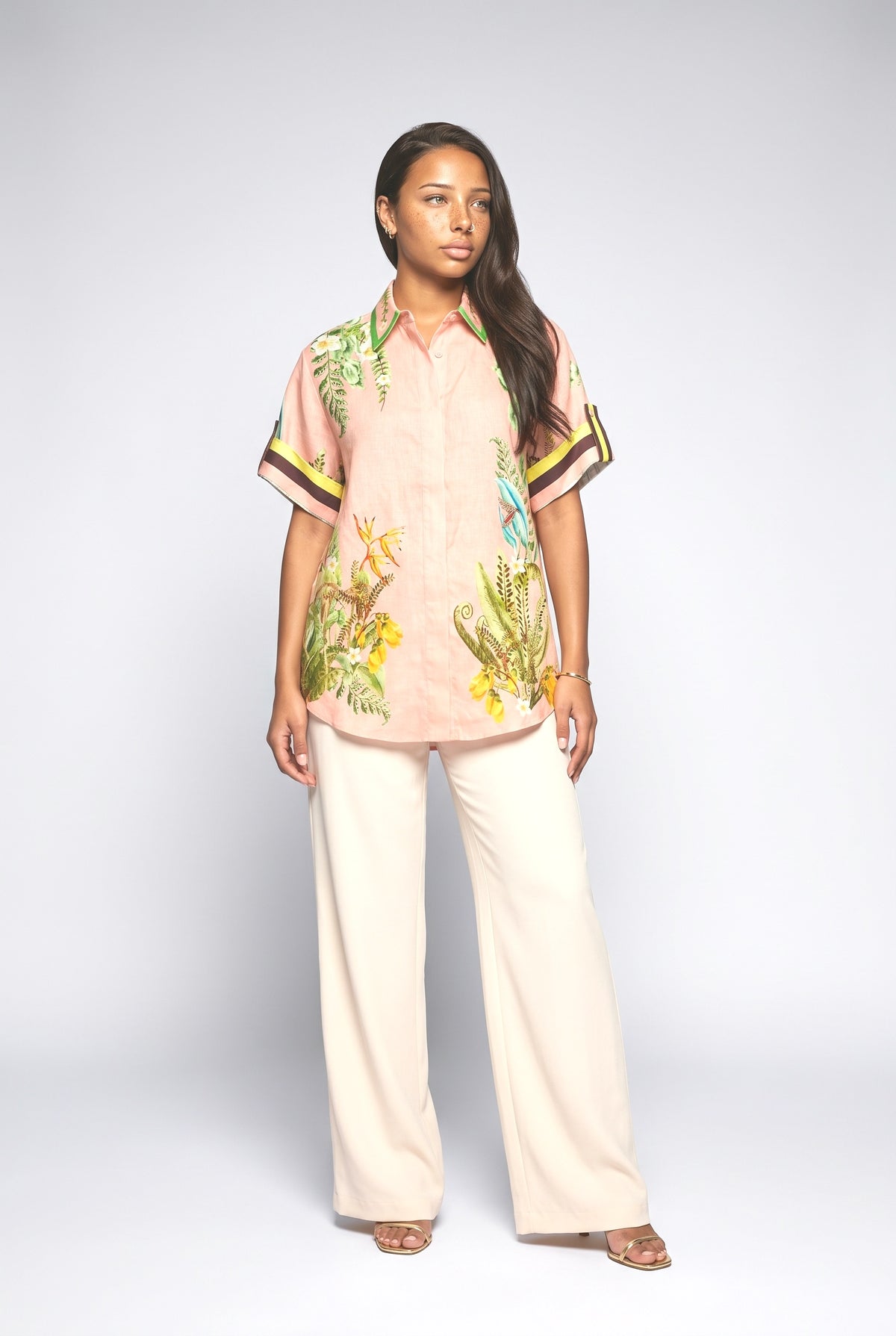 Papaya Garden Print Oversized Shirt