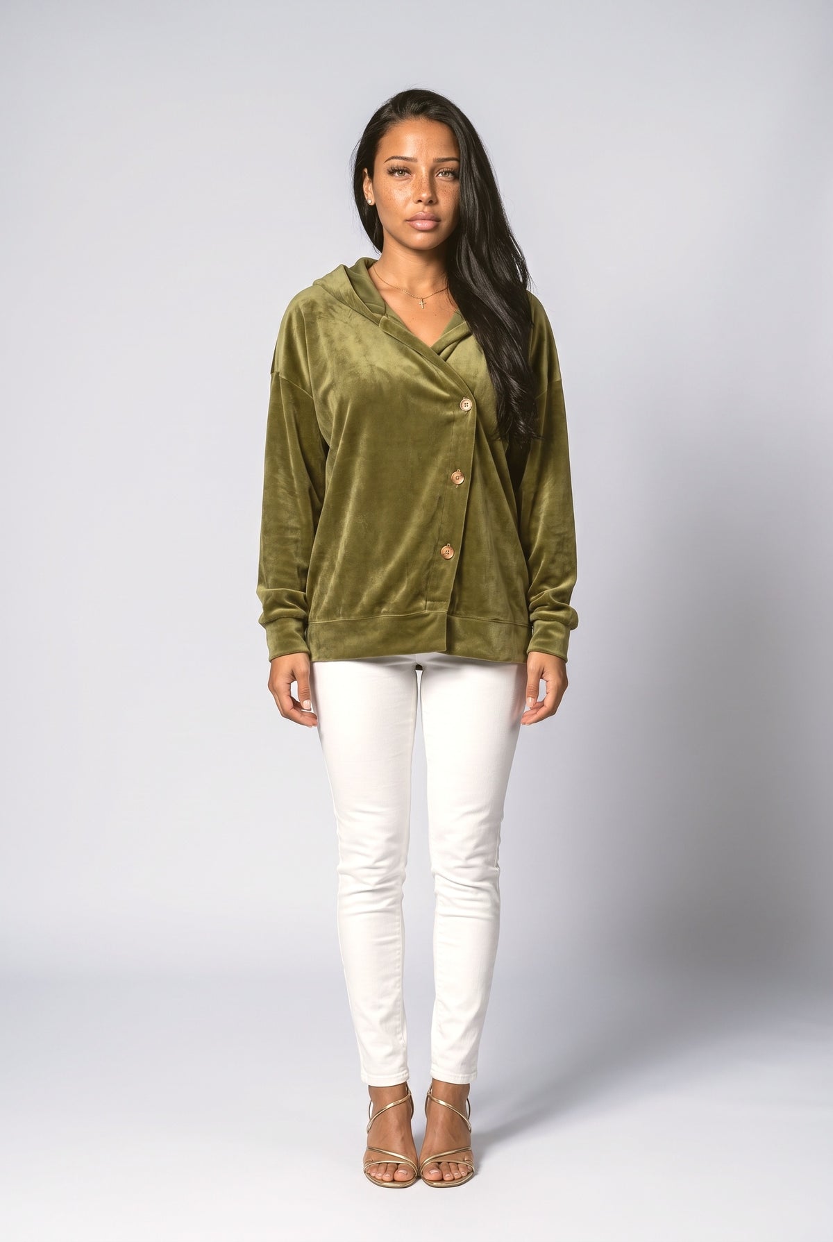Green Asymmetric Hoodie, Olive Green