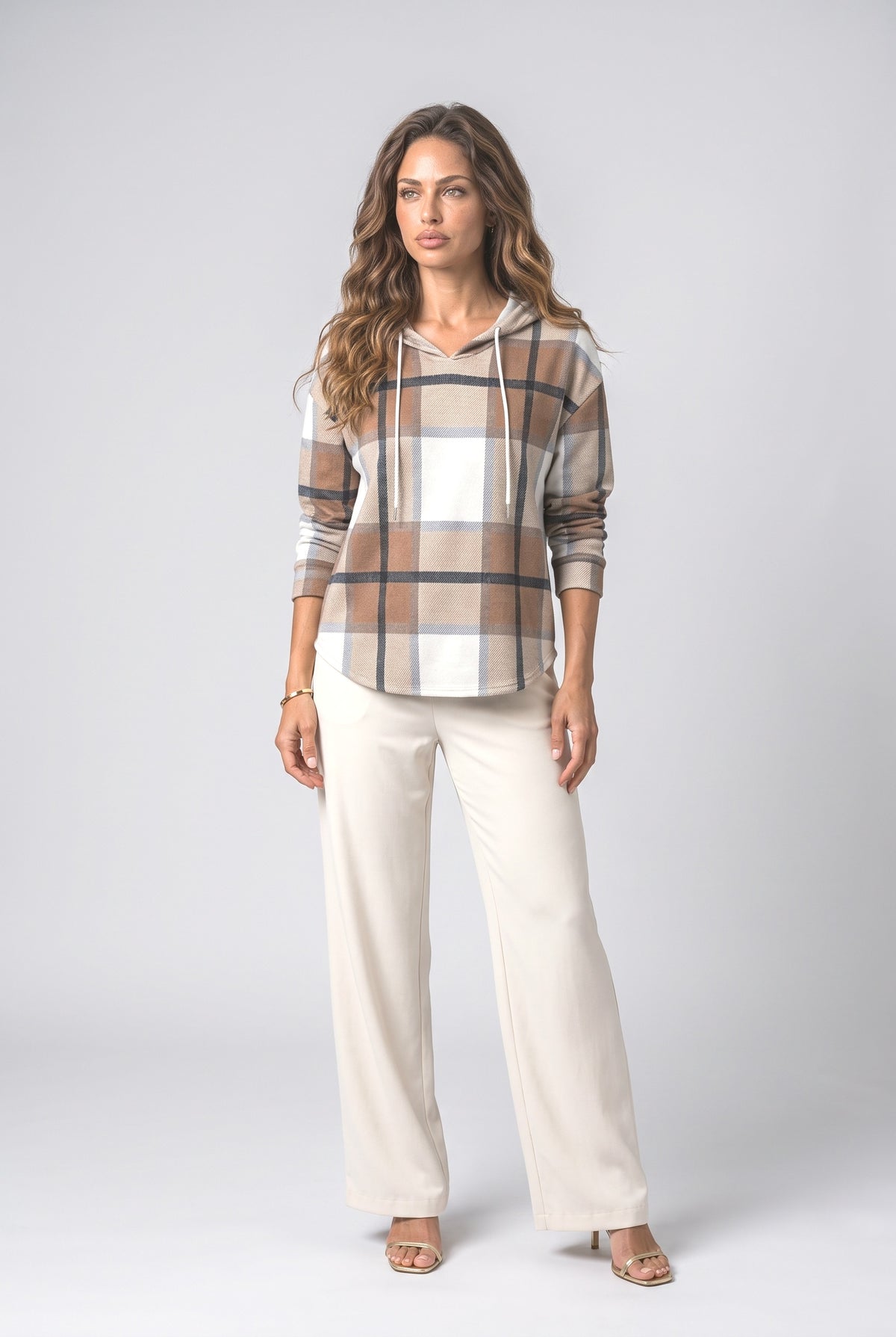 V-Neck Plaid Hoodie