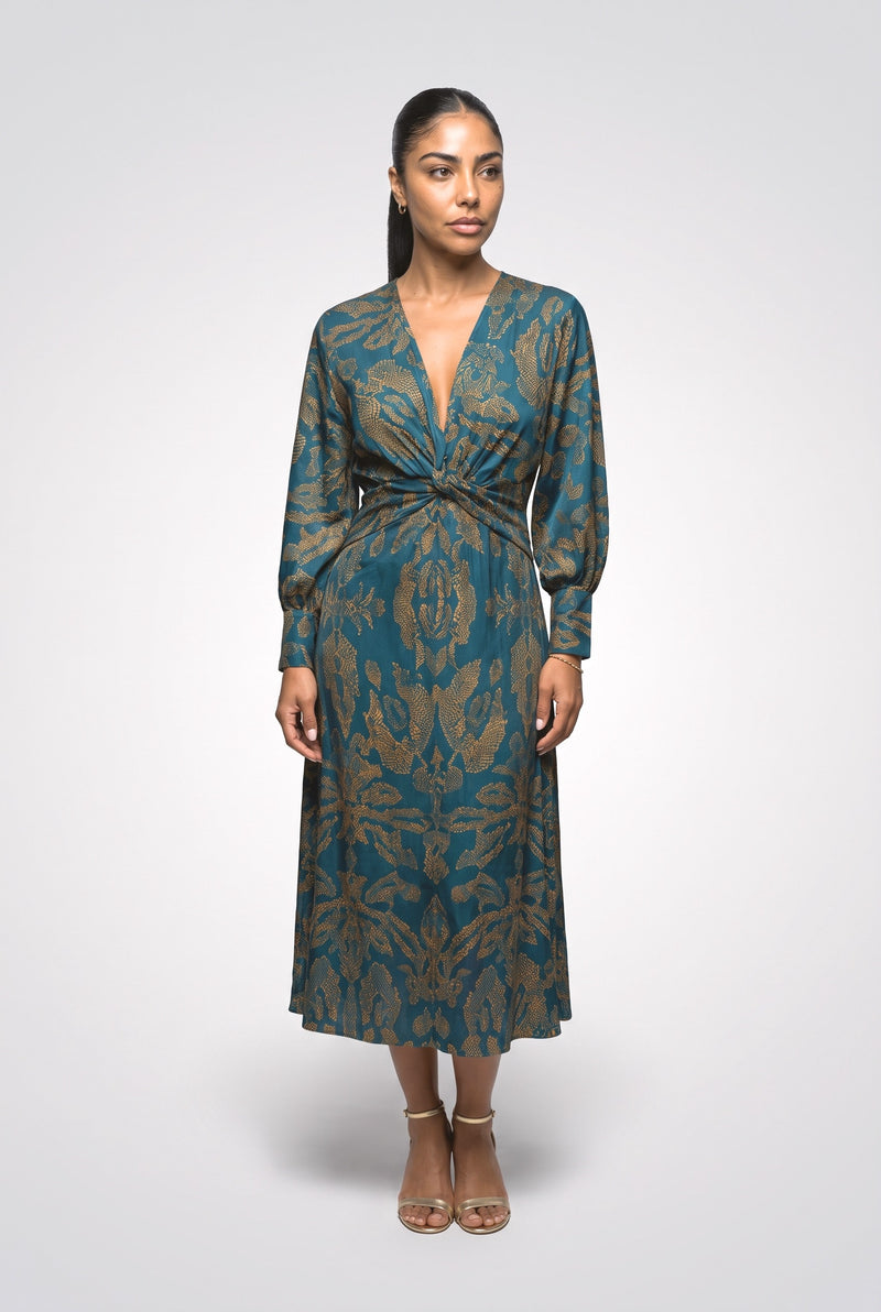 Blue Wrap Midi Dress