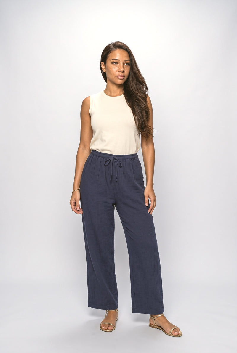 Navy Black Wide Leg Pants