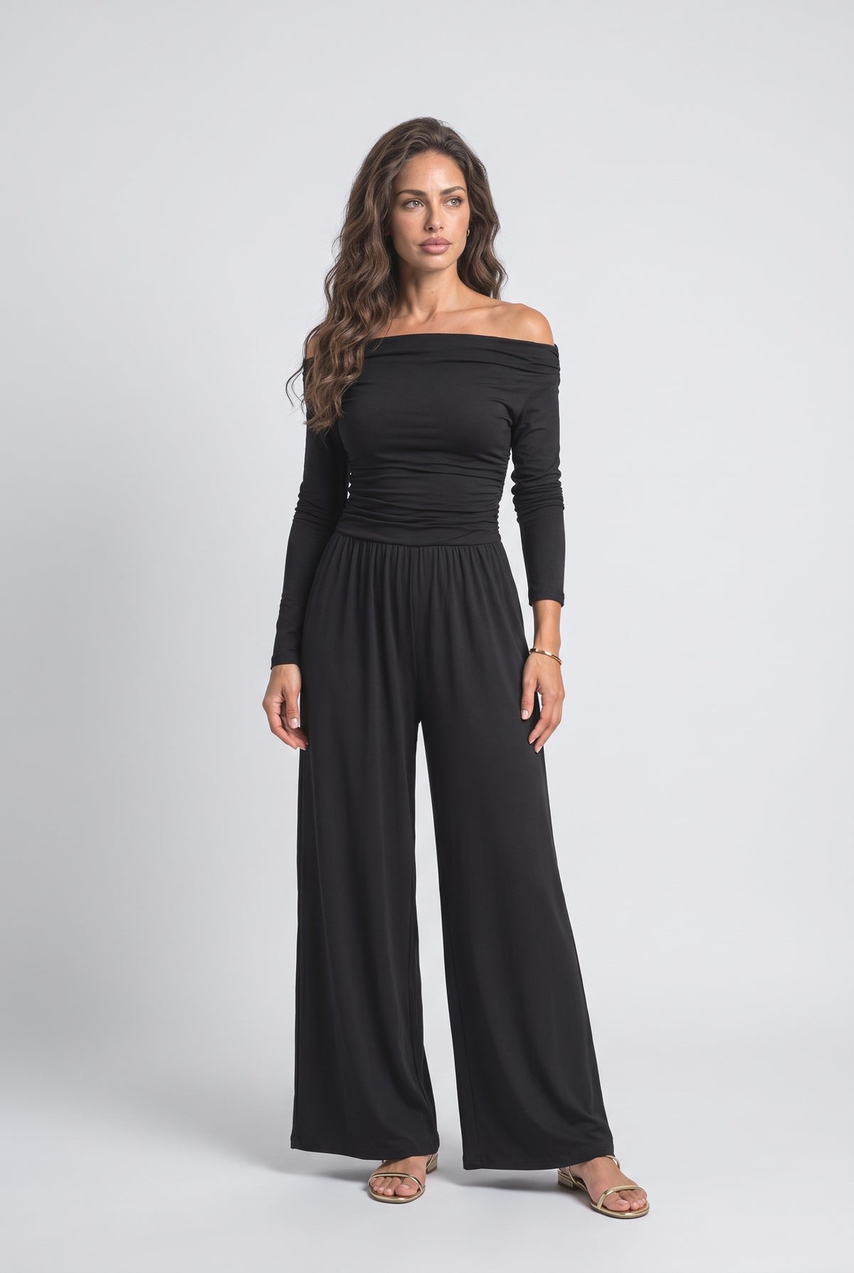 Off-Shoulder Ruched Jumpsuit