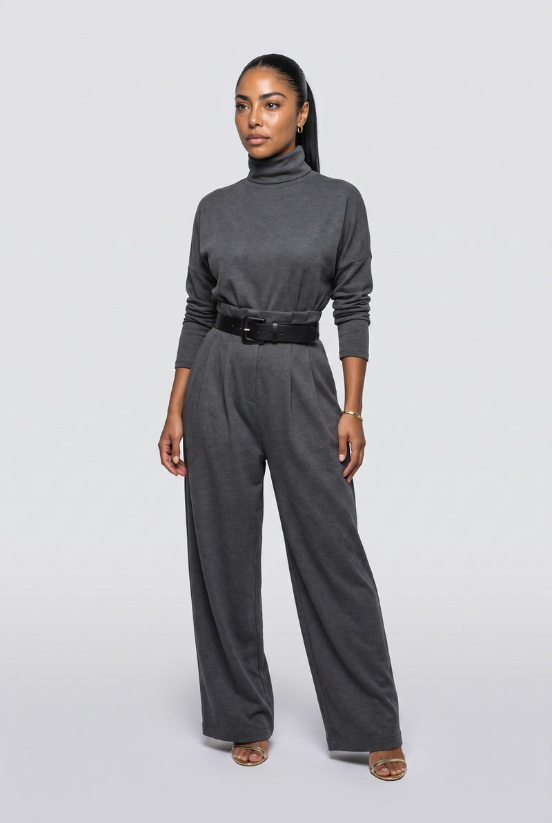 Grey Turtleneck Two Piece Outfit