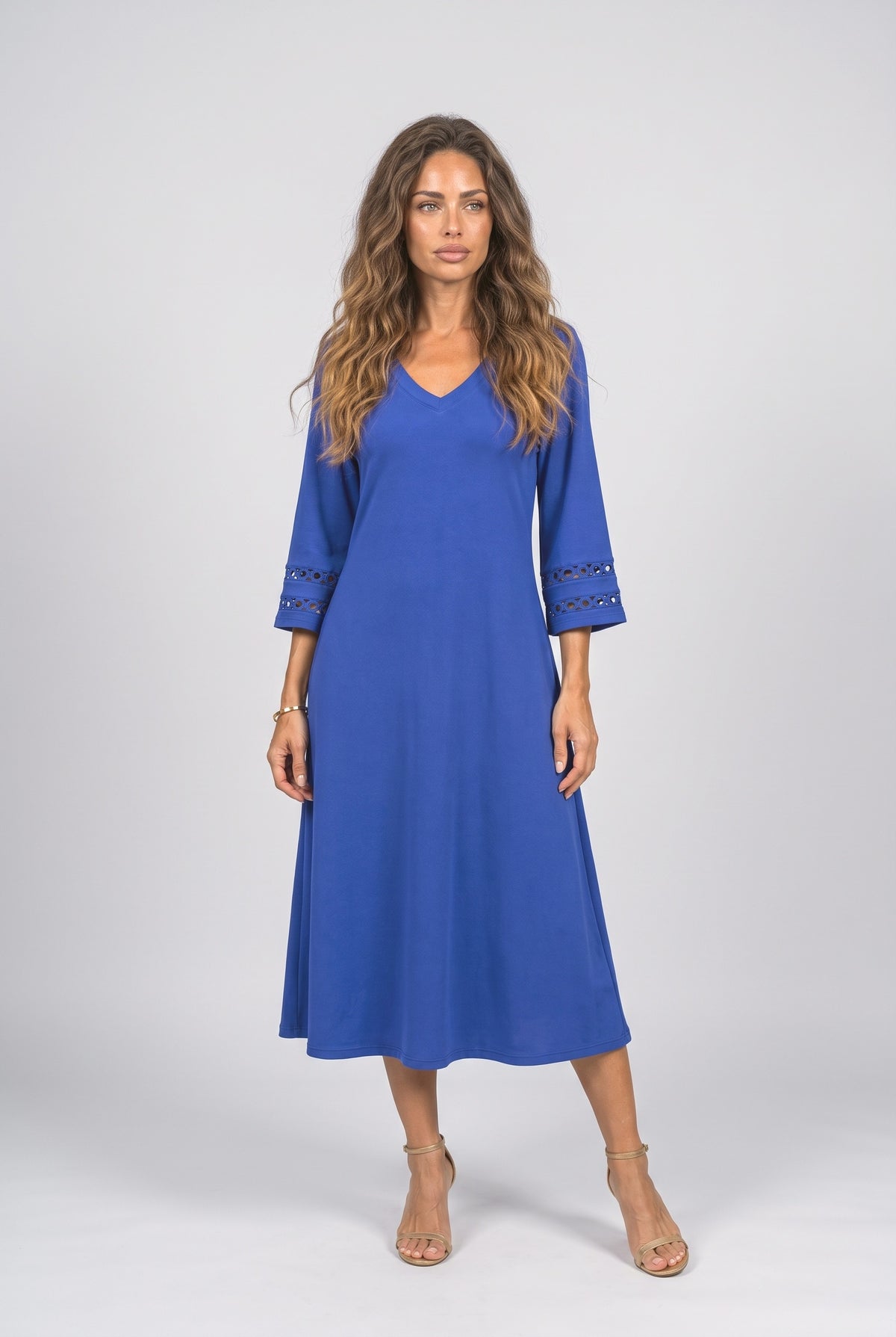 Crochet V-Neck Midi Dress