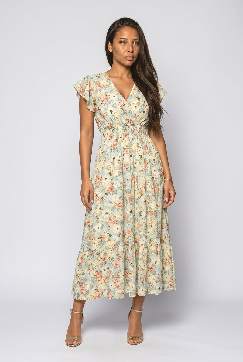 V-Neck Floral Midi Dress