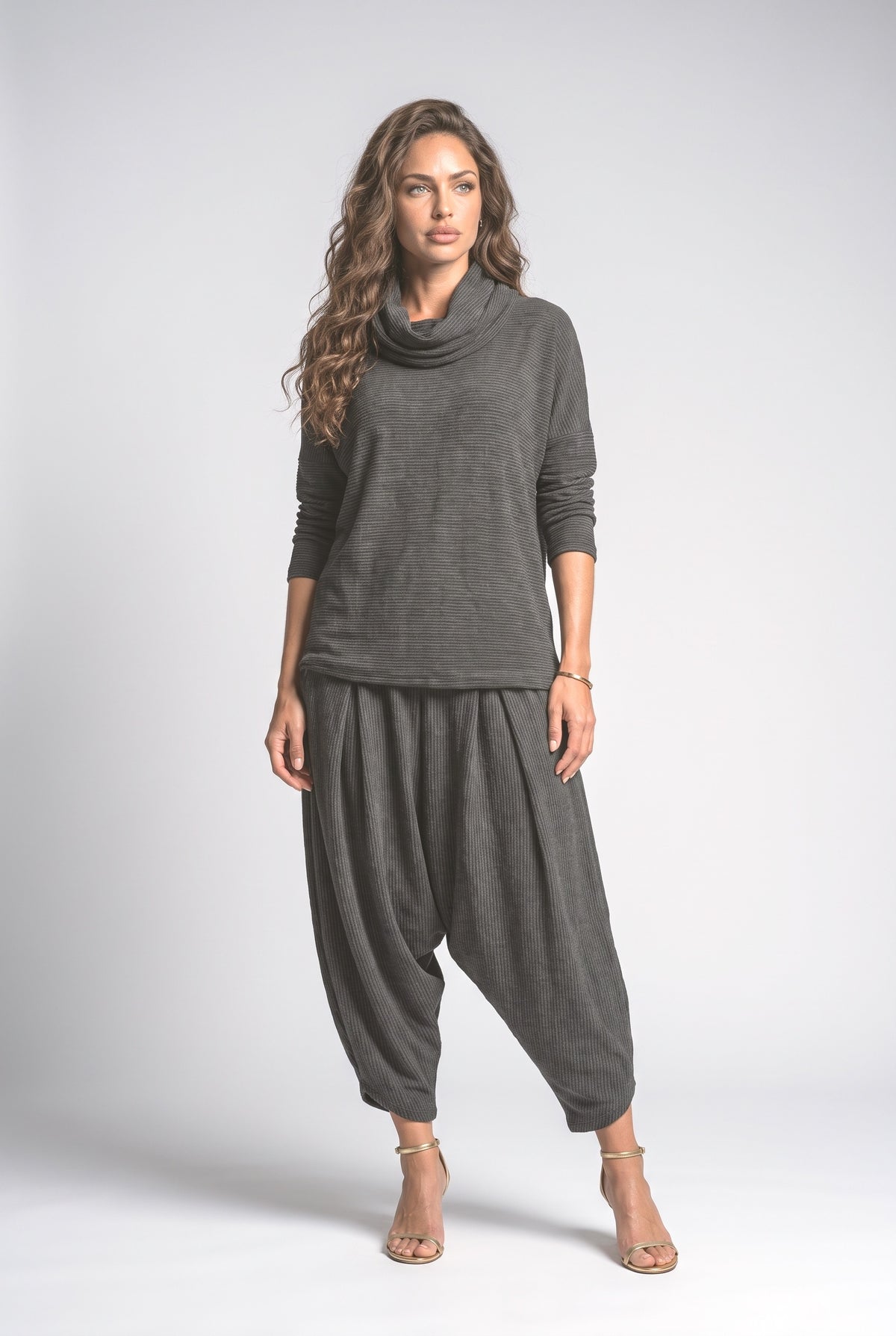 High Neck Draped Pants Set Women