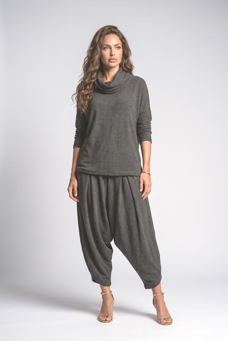 High Neck Draped Pants Set
