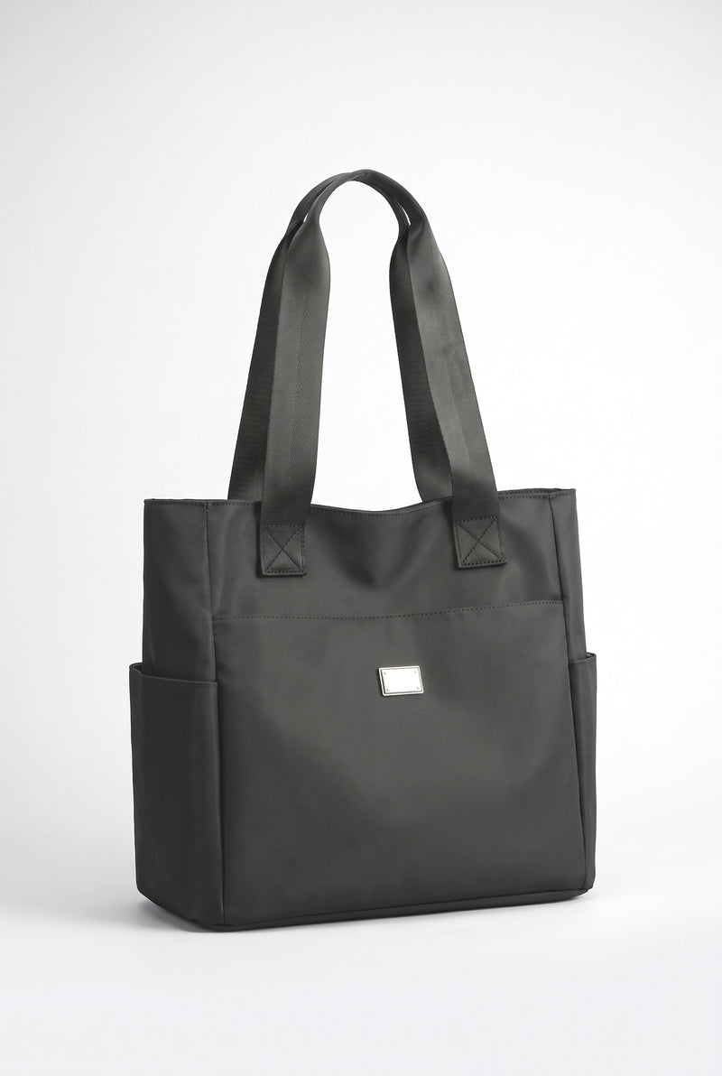 Black Water-Resistant Shoulder Tote