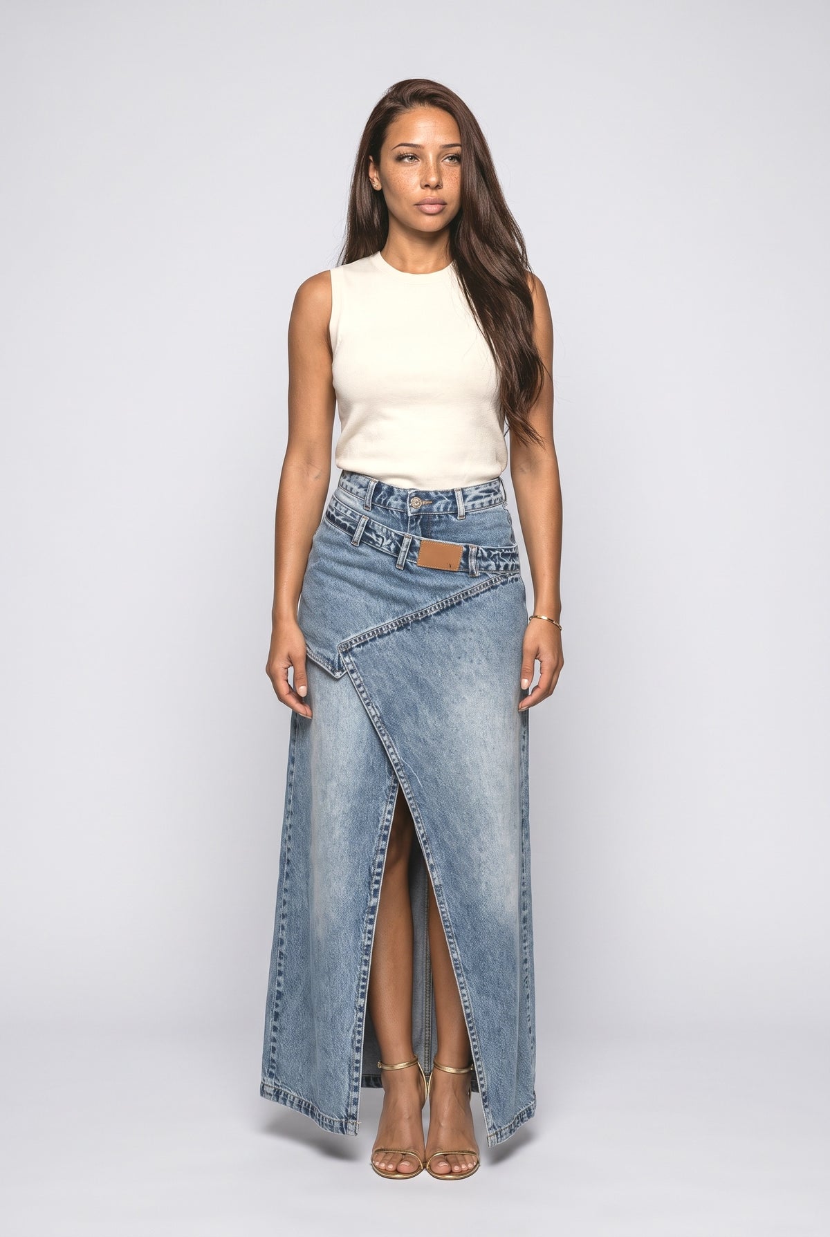 Denim Slit Maxi Skirt