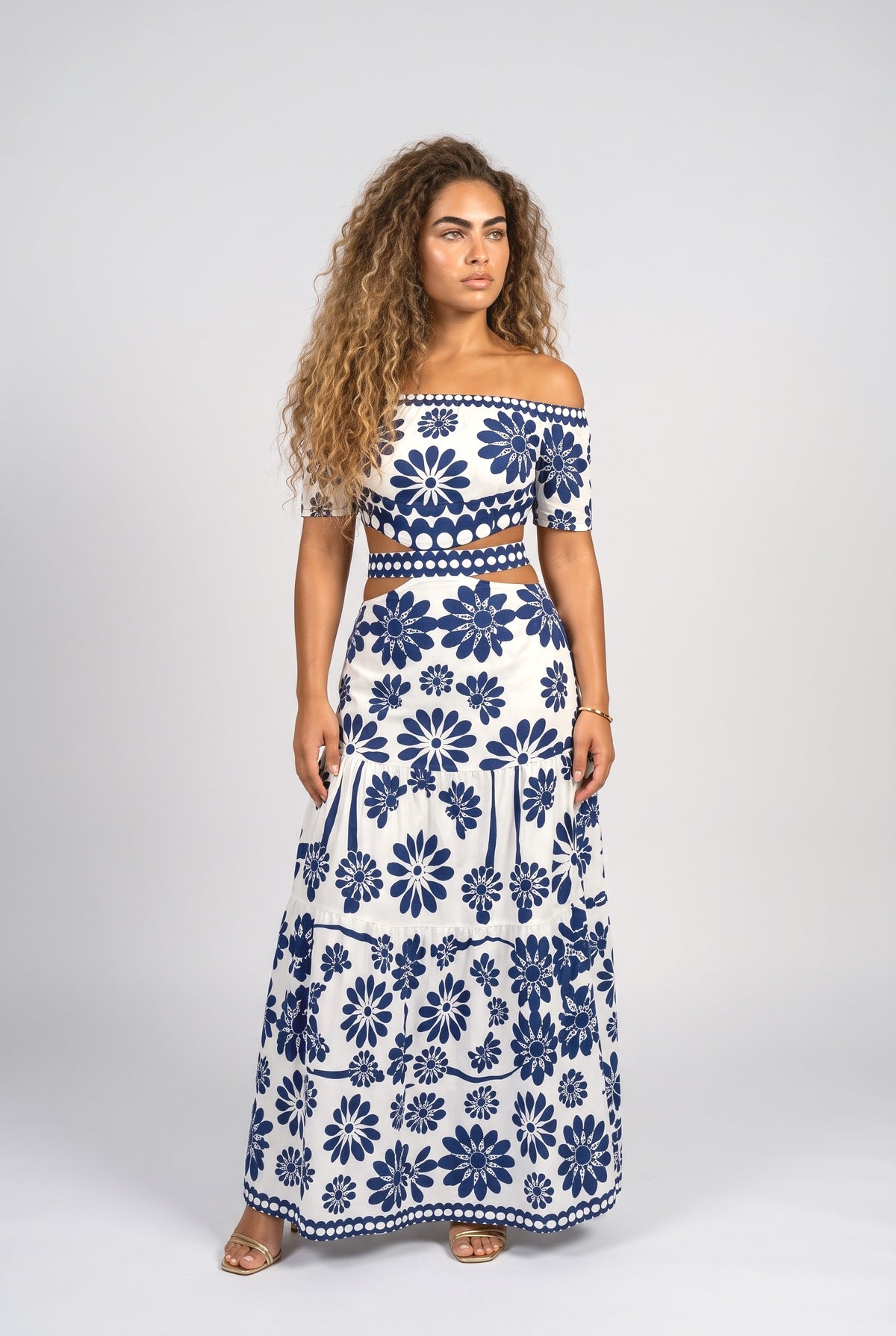 Off-Shoulder Print Two Piece Outfit