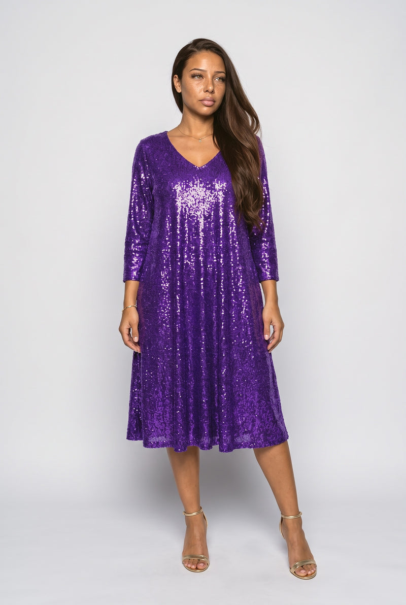 Sequin V-Neck Midi Dress