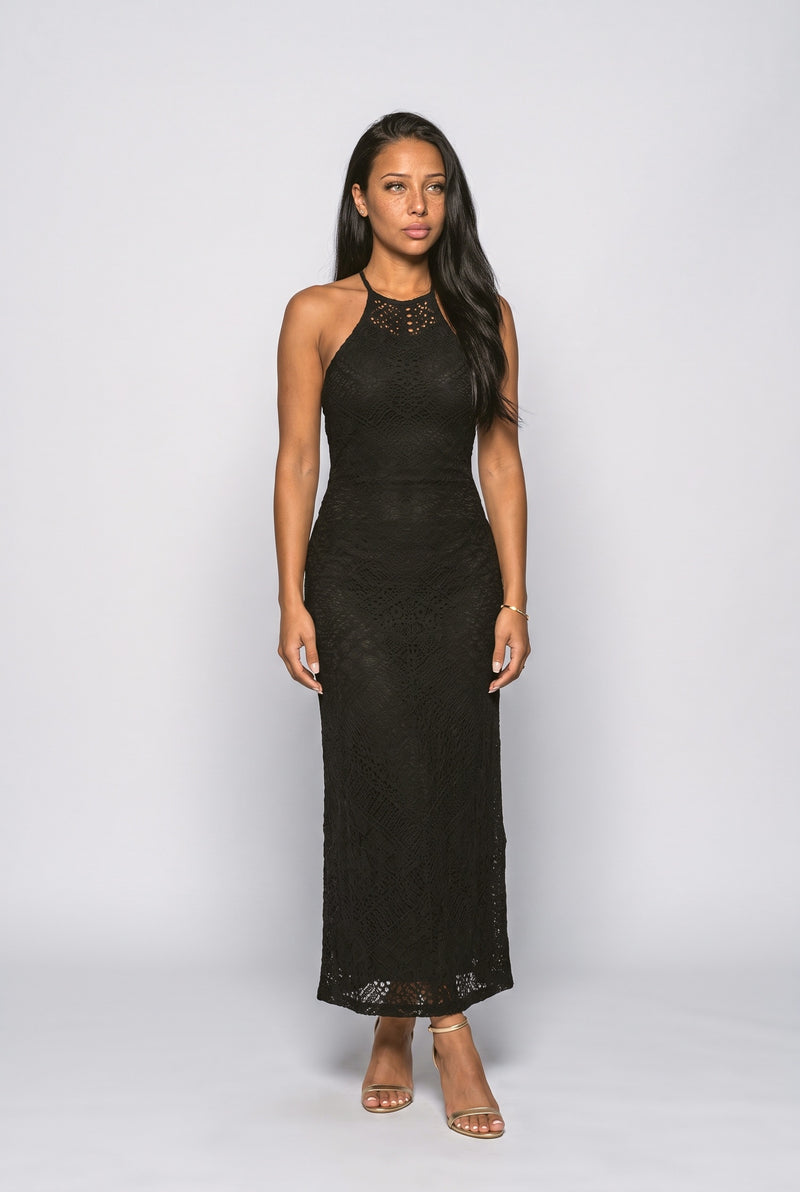 Lace Halter Neck Maxi Dress