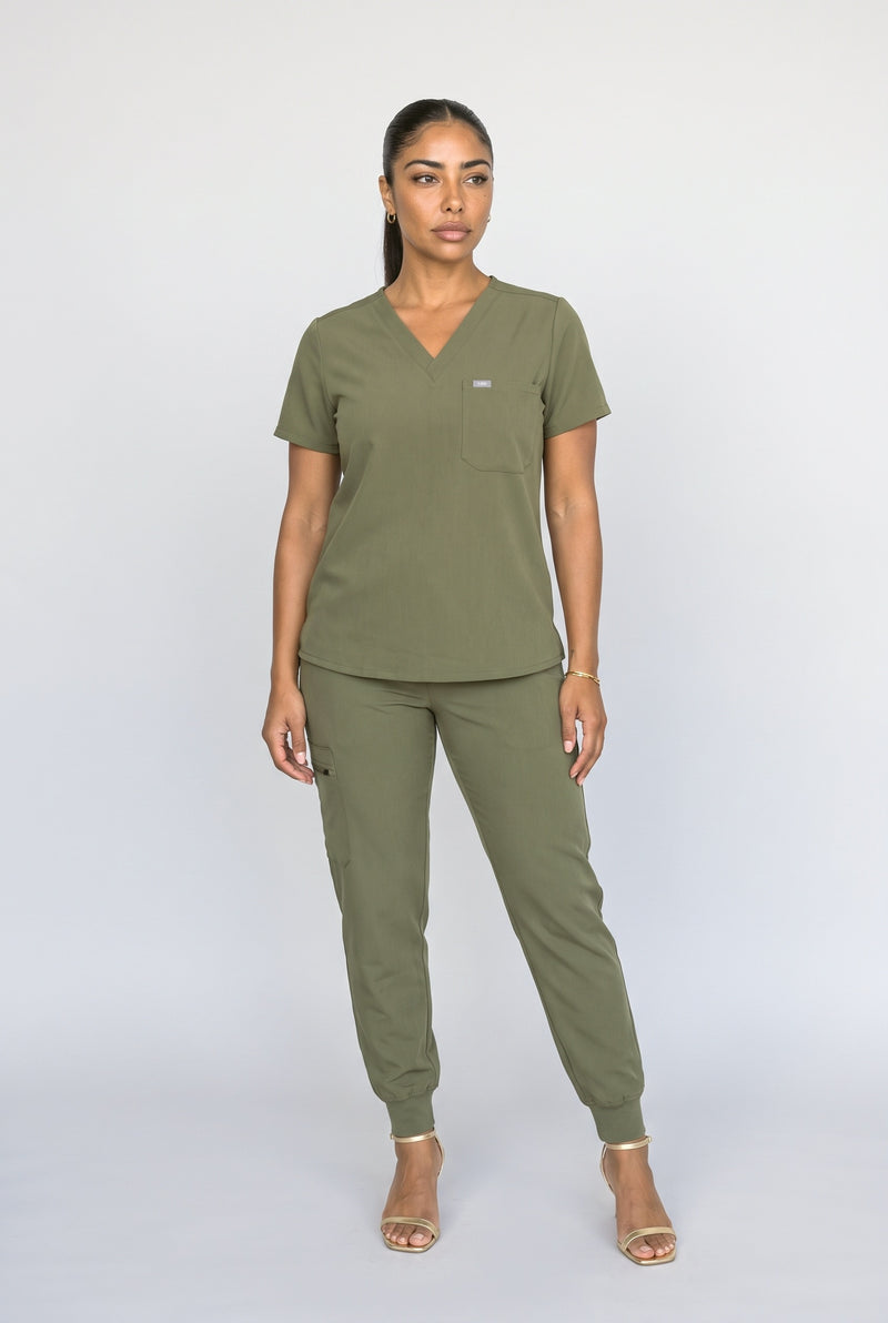 Olive V-Neck Two Piece Outfit