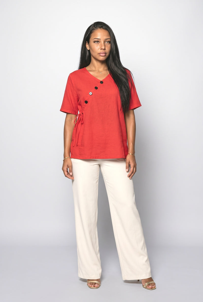 Red V-Neck Blouse