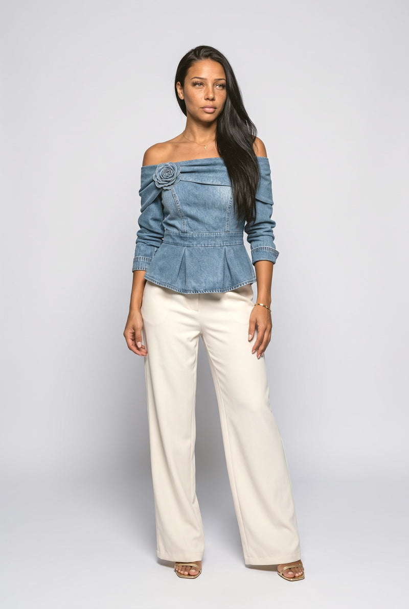 Blue Off-Shoulder Blouse