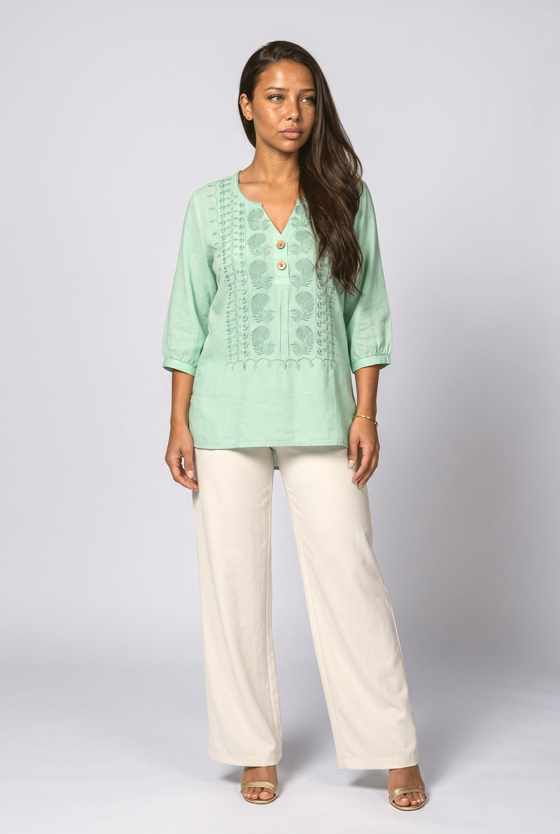 Mint Green V-Neck Blouse