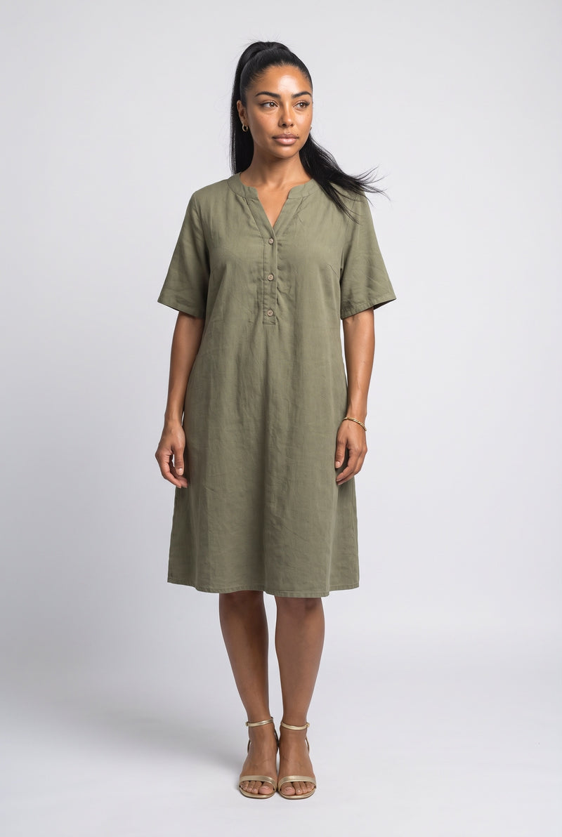 Olive V-Neck Midi Dress