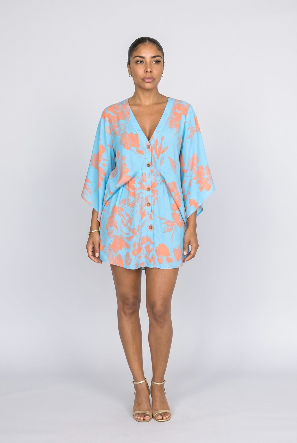 V-Neck Flutter Sleeve Beach Dress
