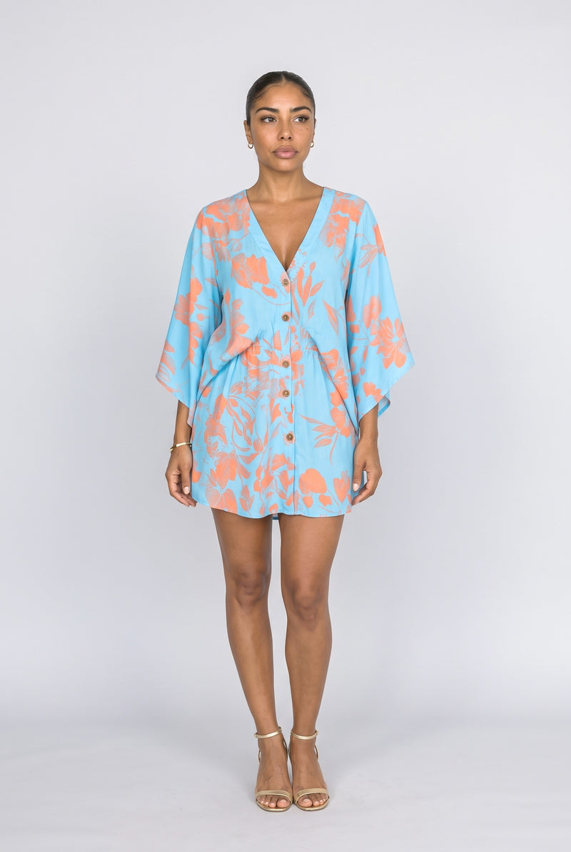 V-Neck Flutter Sleeve Beach Dress