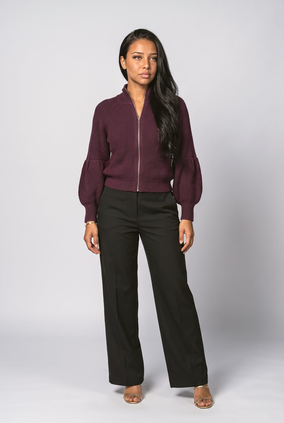 Purple Knit Cardigan, Dark Purple