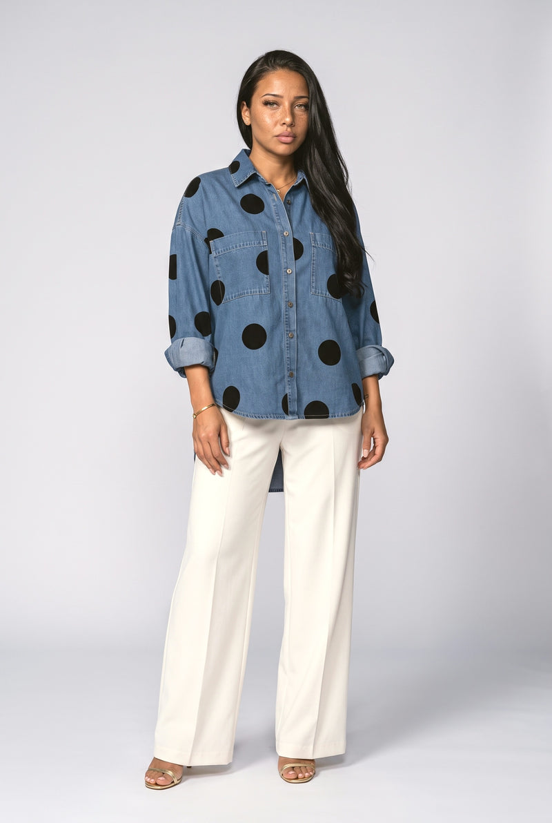 Denim Polka Dot Oversized Blouse