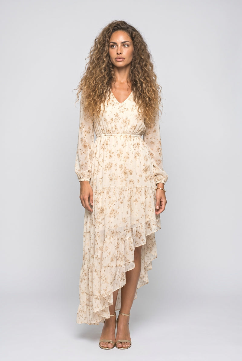 Beige Asymmetric Maxi Dress