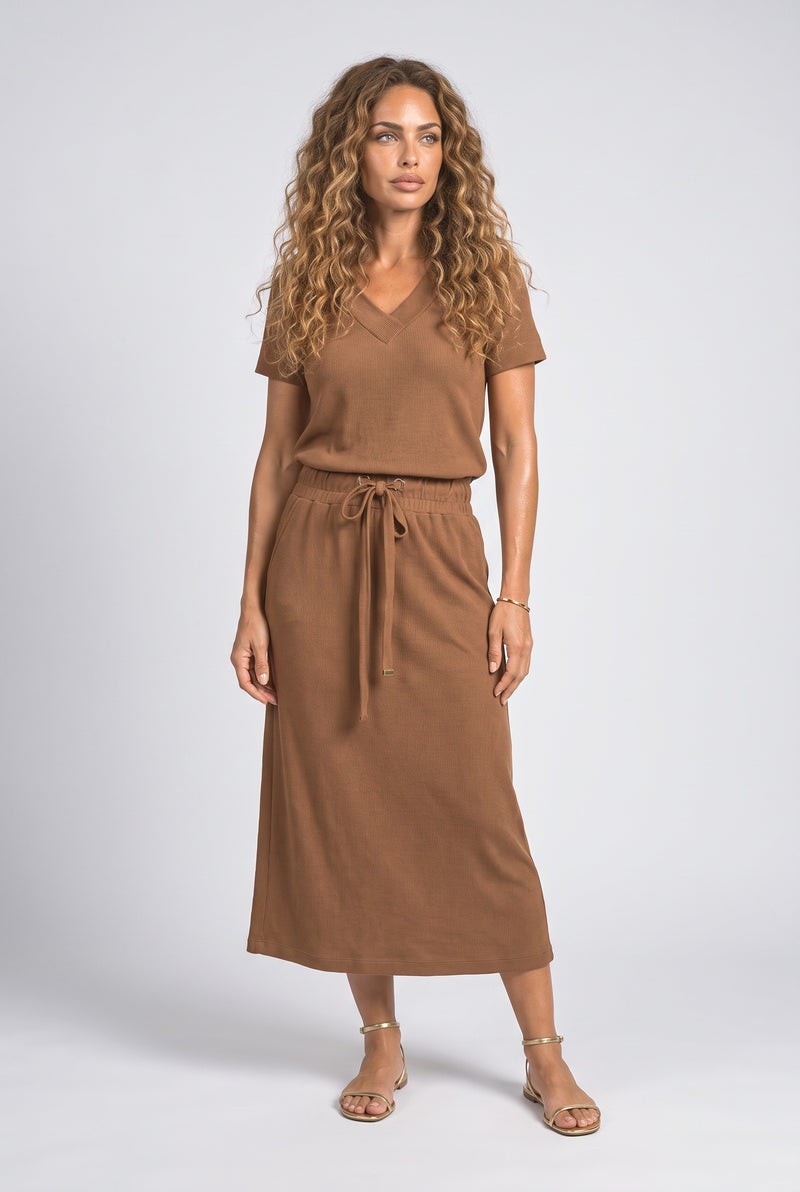 Ribbed V-Neck Two Piece Outfit