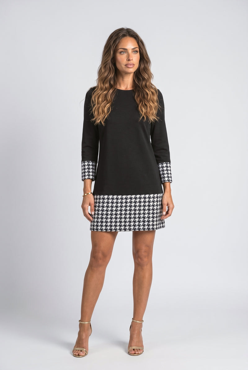 Black Plaid A-Line Long Sleeve Dress