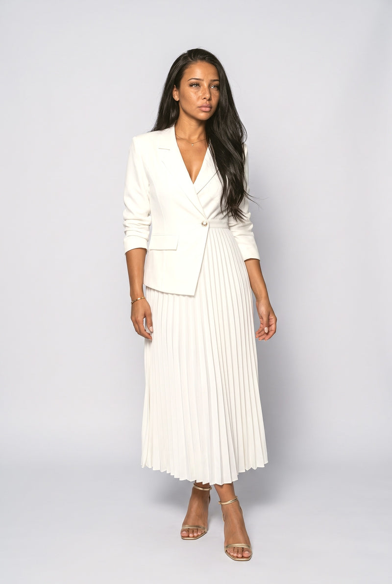 White Pleated Midi Dress