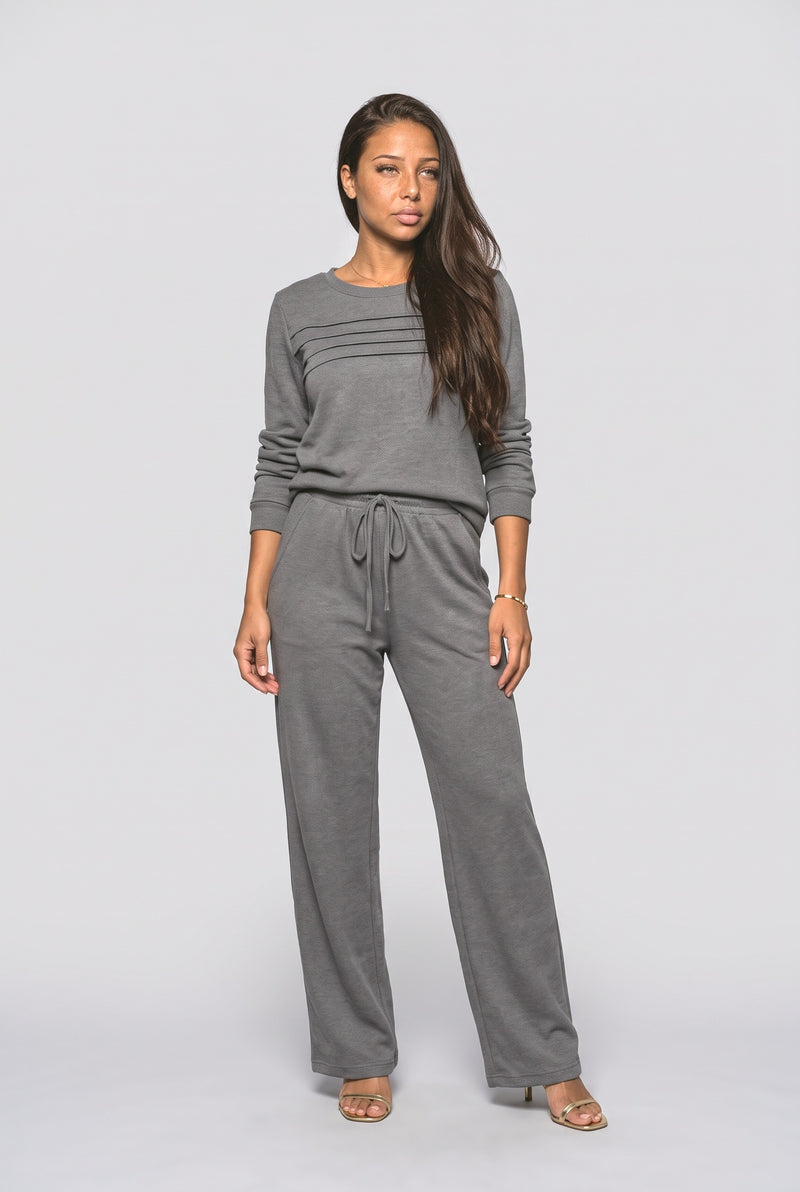 Crew Neck Pleated Two Piece Outfit