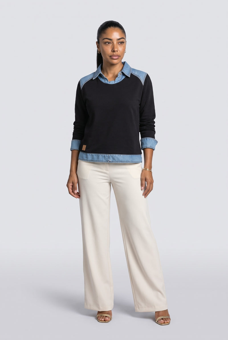Denim Colorblock Sweatshirt