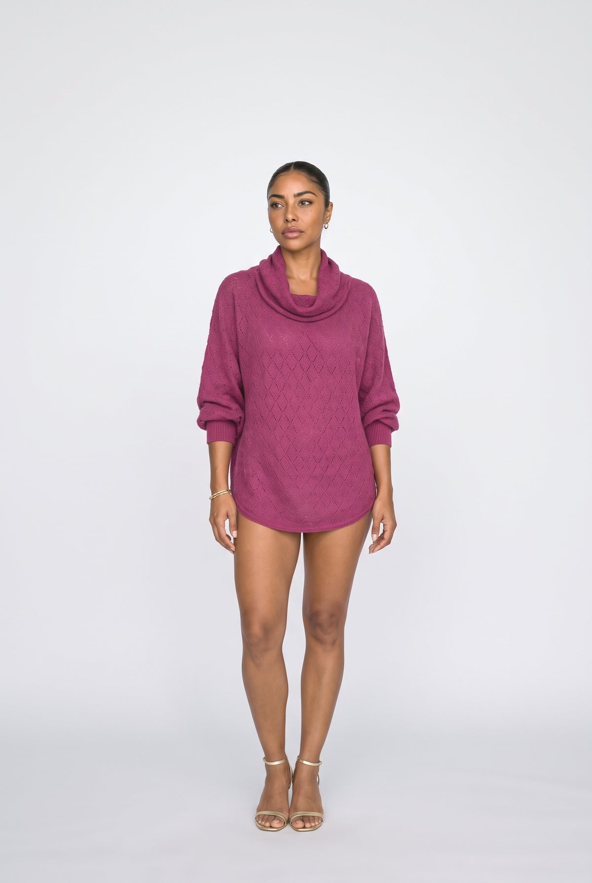 Red Cowl Neck Knit Top, Purplish-red