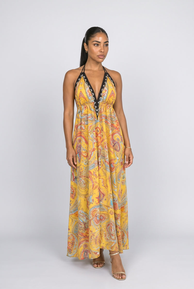 Halter Neck Paisley Maxi Dress
