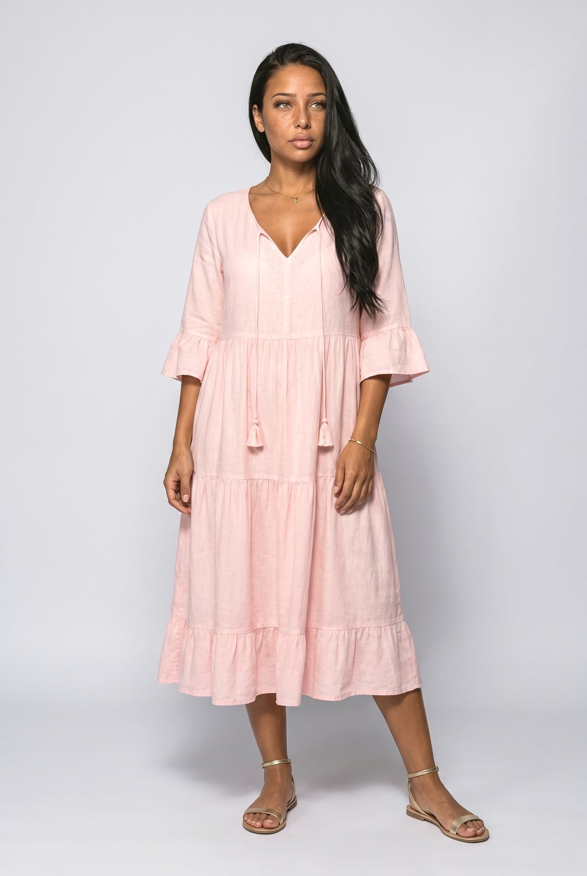 V-Neck Tiered Midi Dress