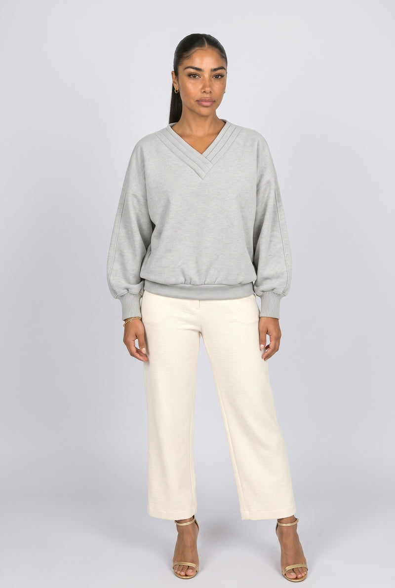 V-Neck Pleated Sweatshirt