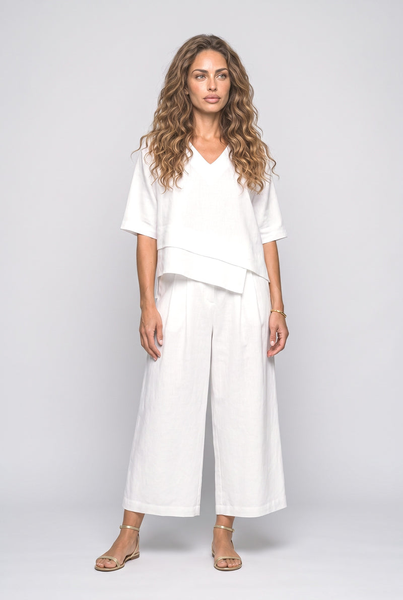 White Beige Asymmetric Two Piece Outfit