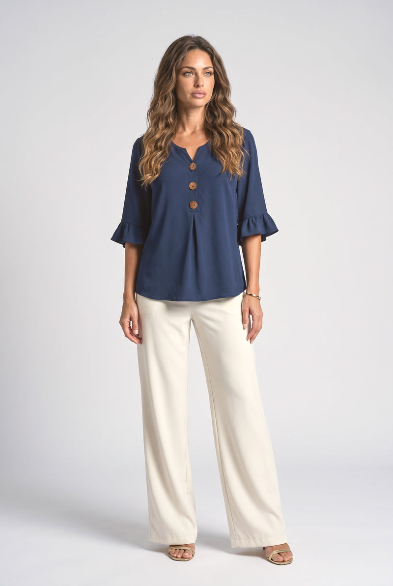 Navy V-Neck Blouse