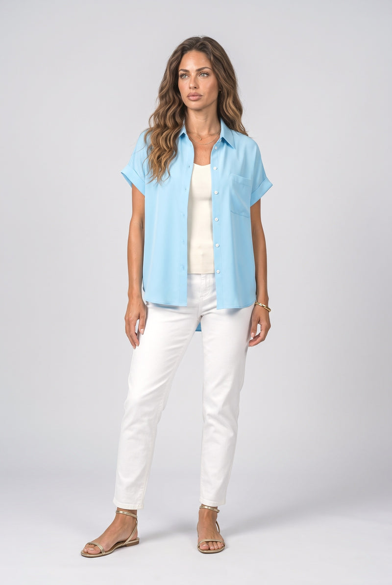 Sky Blue Short Sleeve Blouse