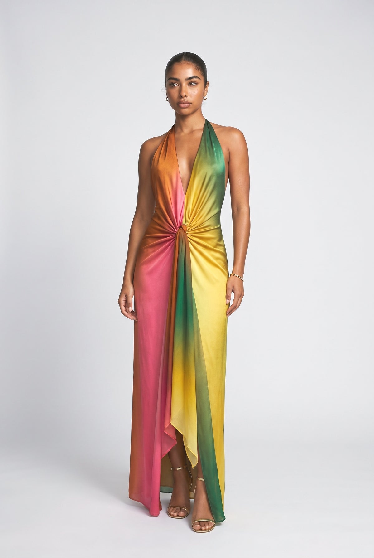Vibrant Deep V-Neck Backless Maxi Dress