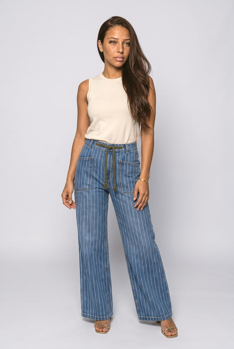 Blue Denim Striped Jeans
