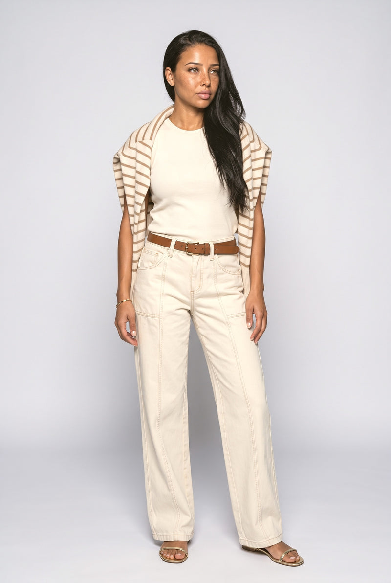 Beige Green Wide Leg Pants