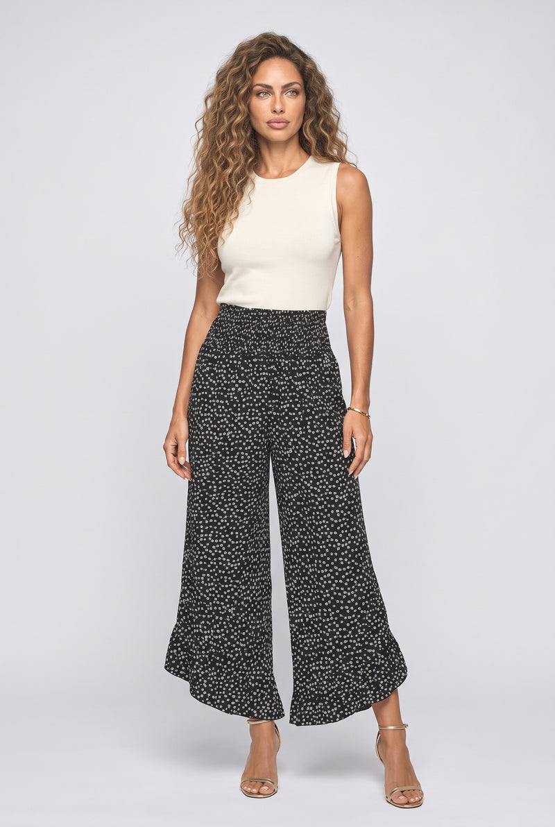 Black Red Ruffle Wide Leg Pants