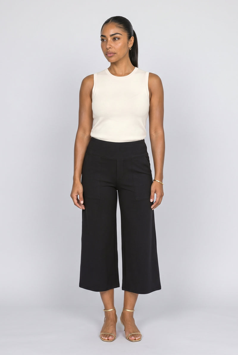 Black High-Waisted Cropped Wide-Leg Pants