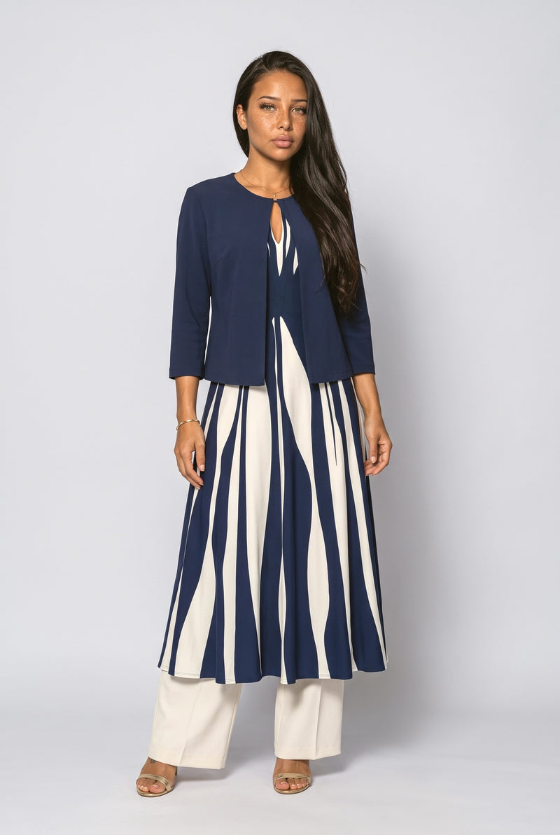 Dark Blue Striped Knit Cardigan