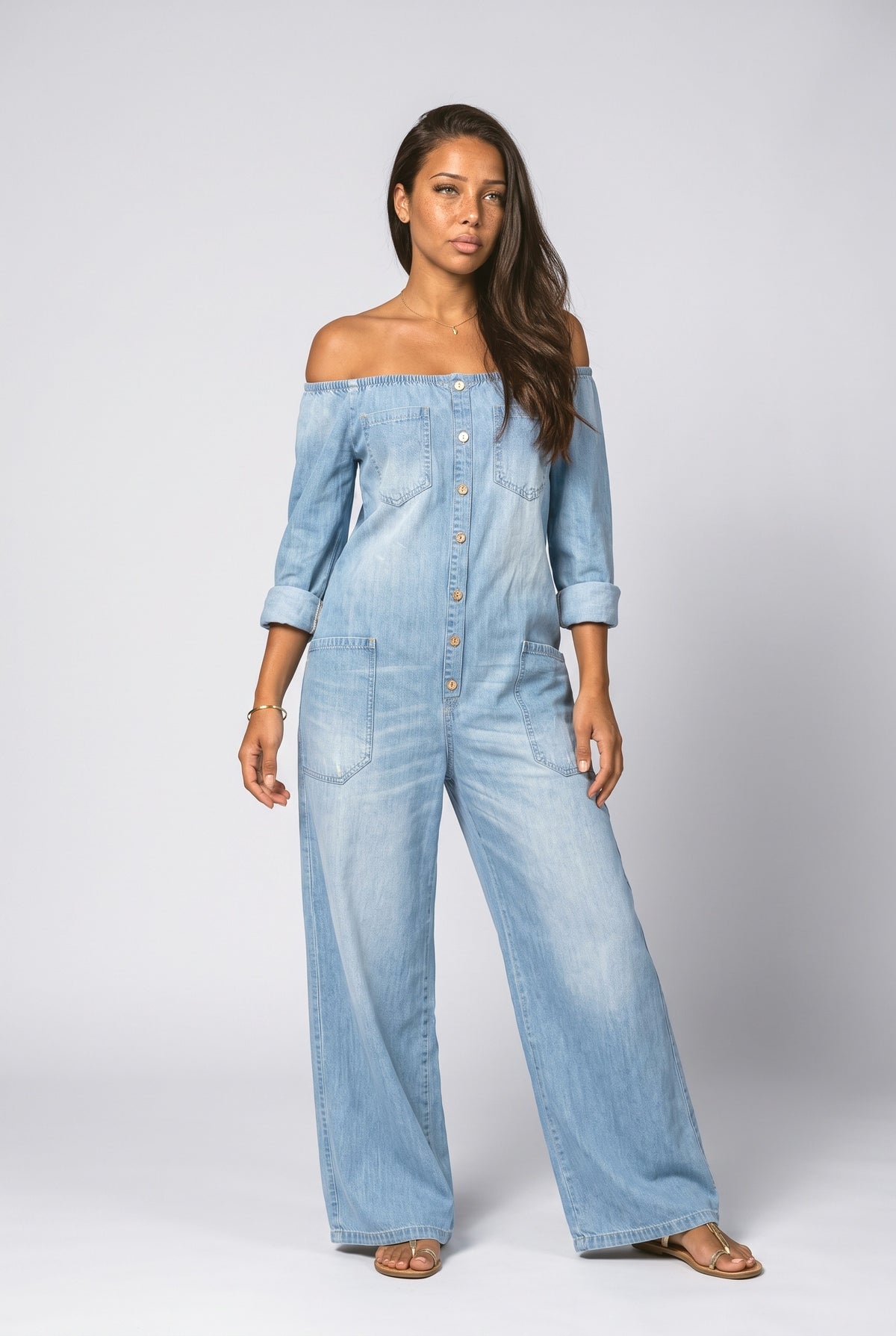 Denim Off-Shoulder Jumpsuit