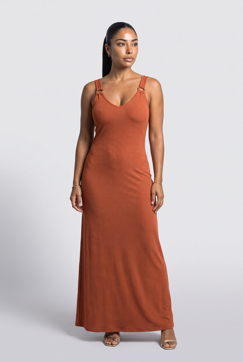 Ribbed V-Neck Maxi Dress